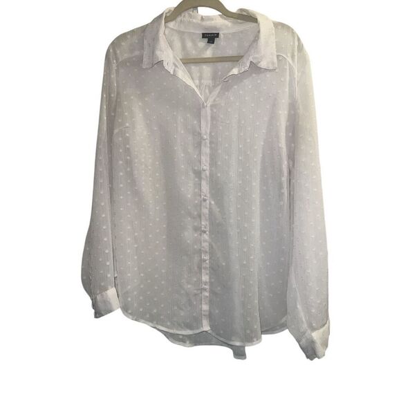 ✨Torrid Madison - White Chiffon Clip Dot Button Front Sz 2X Blouse✨ - Picture 6 of 9